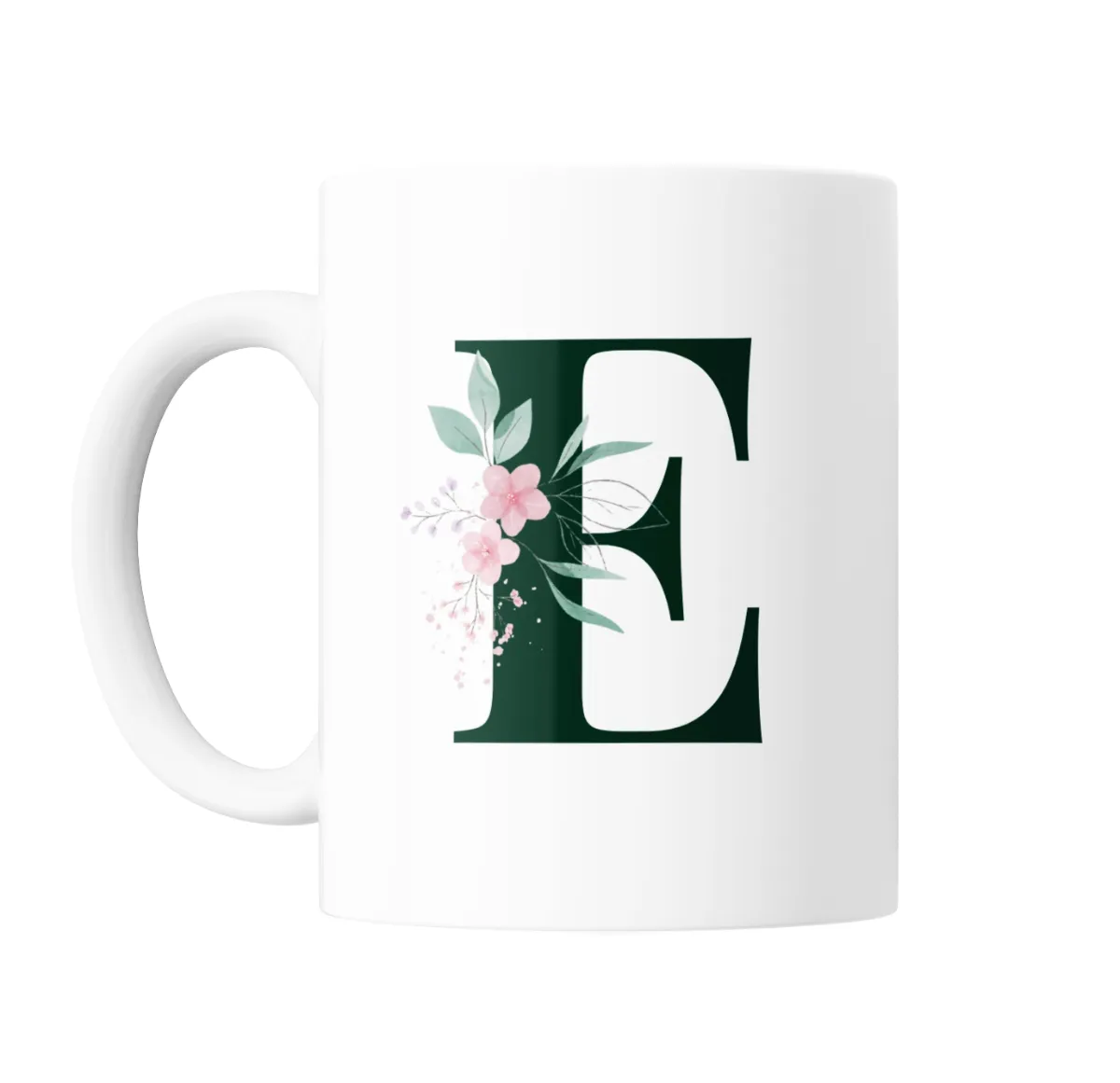 Taza de Cerámica Iniciales Verde E con Flores - vista 2