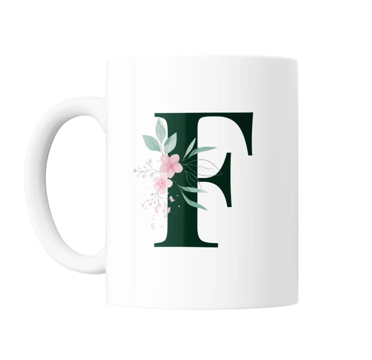 Taza de Cerámica Iniciales F Verde con Flores - vista 2
