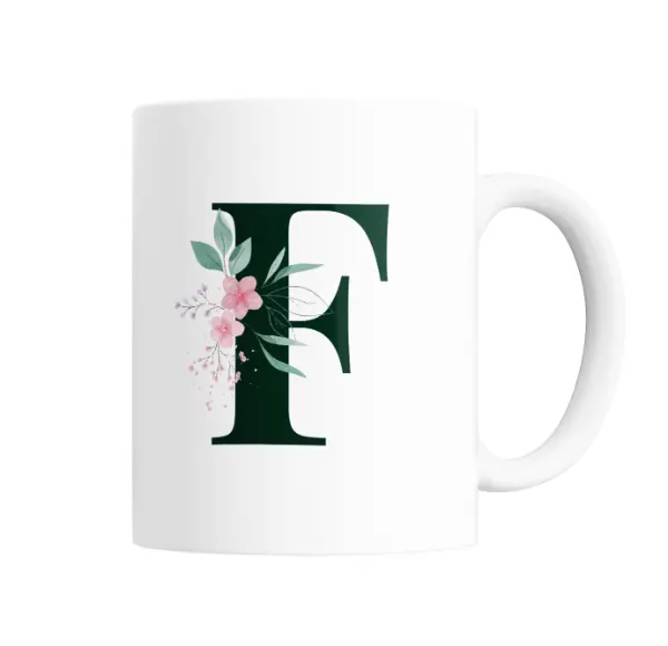 Taza de Cerámica Iniciales F Verde con Flores