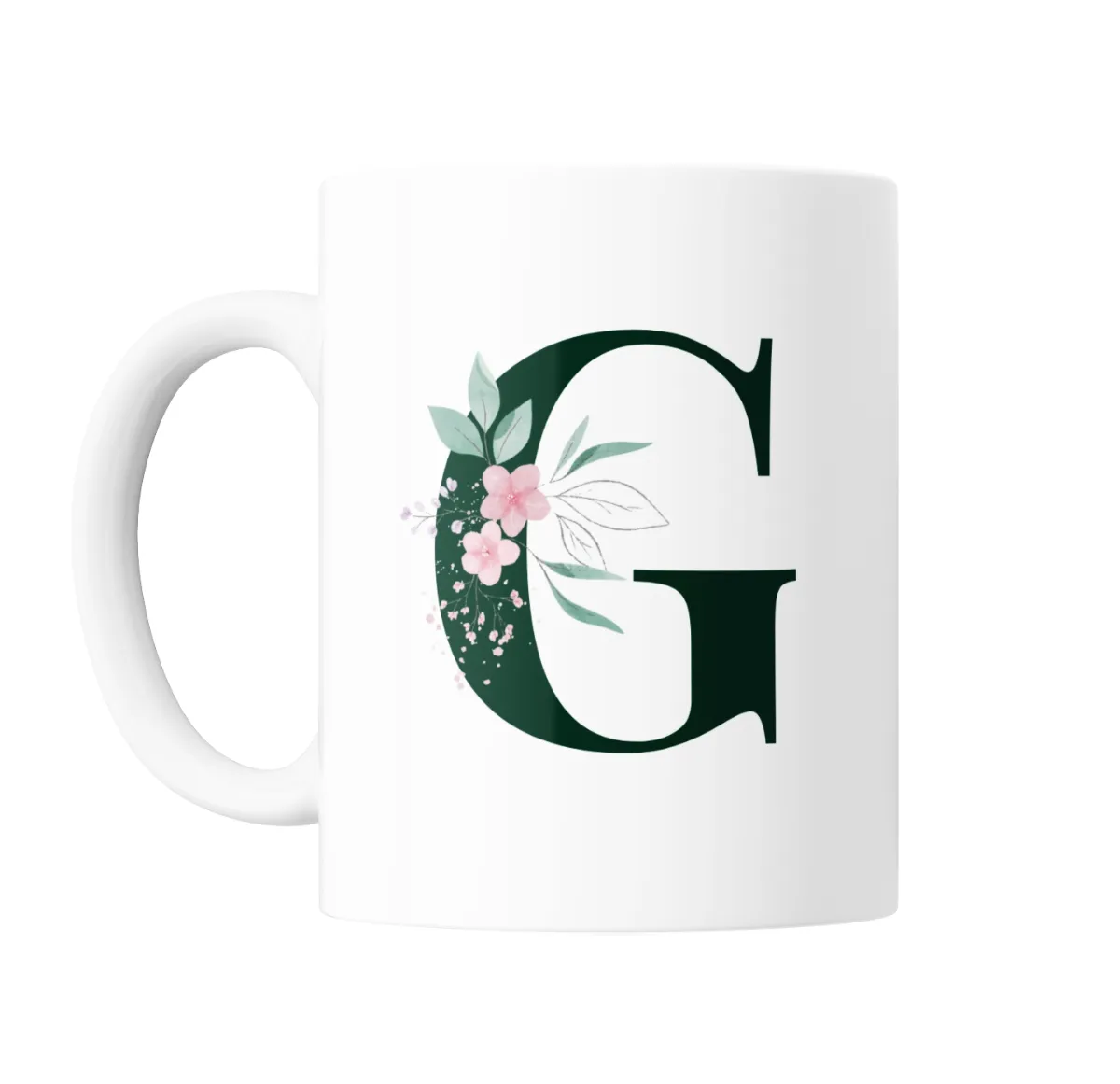 Taza de Cerámica Iniciales G Verde con Flores - vista 2