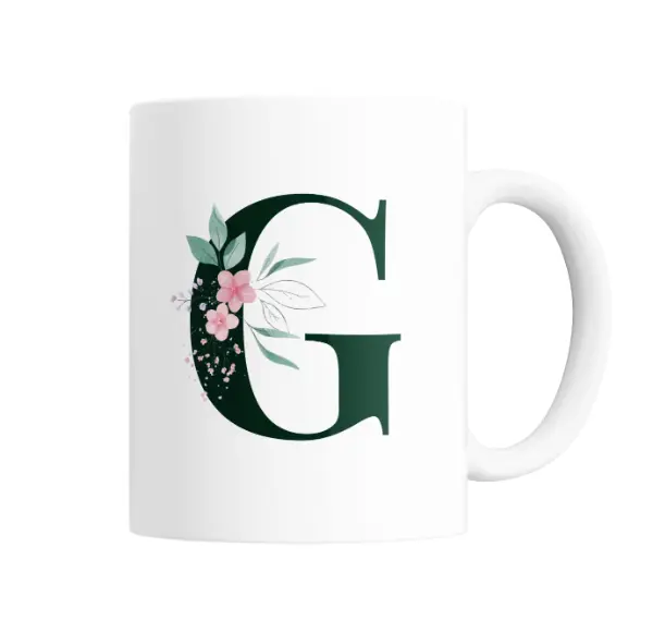 Taza de Cerámica Iniciales G Verde con Flores