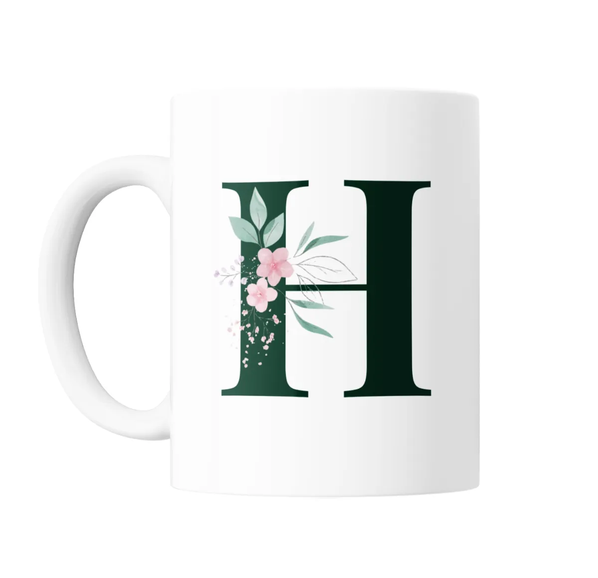 Taza de Cerámica Inicial H Verde con Flores - vista 2