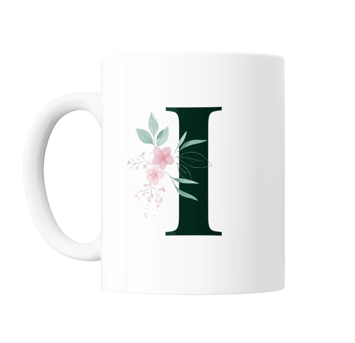 Taza de Cerámica Inicial I Verde con Flores - vista 2