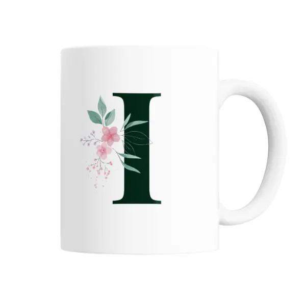 Taza de Cerámica Inicial I Verde con Flores