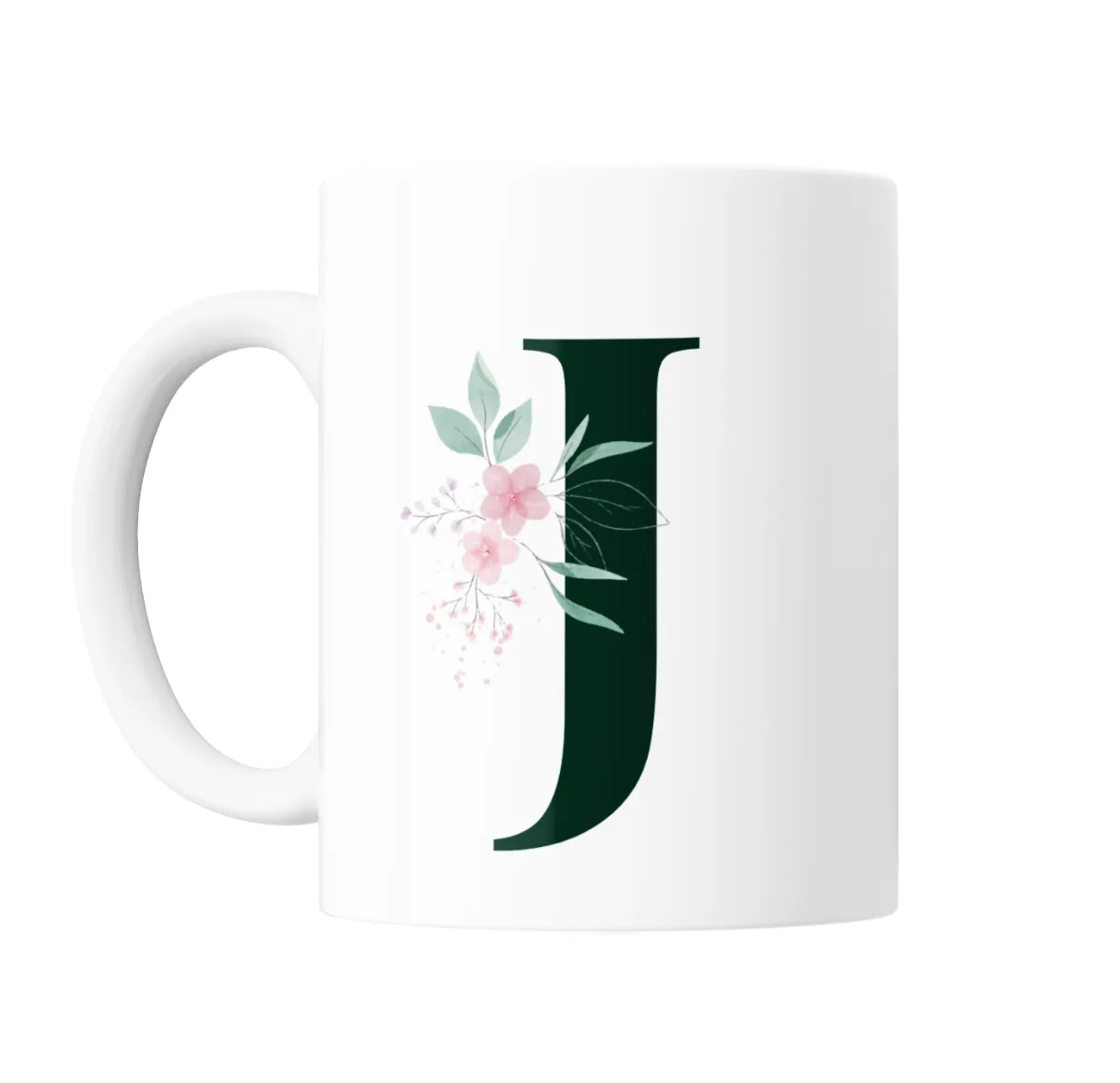 Taza de Cerámica Inicial J Verde con Flores - vista 2
