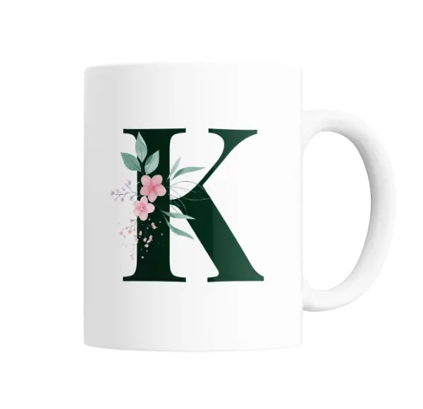 Taza de Cerámica Inicial K Verde Floral