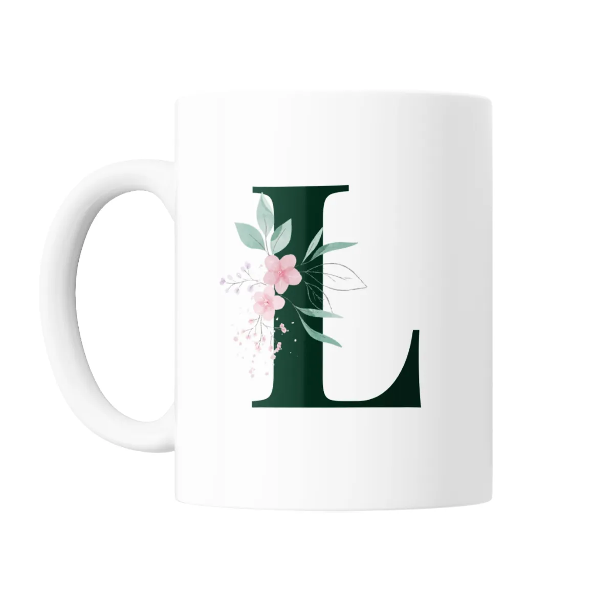 Taza de Cerámica Iniciales L Verde con Flores - vista 2