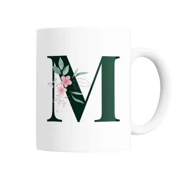 Taza de Cerámica Iniciales Verde M Floral