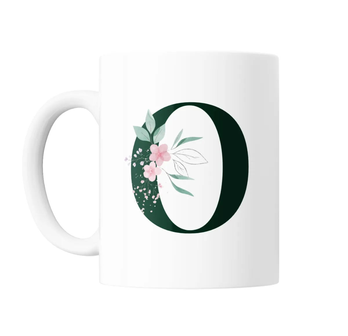 Taza de Cerámica Iniciales O Verde con Flores - vista 2