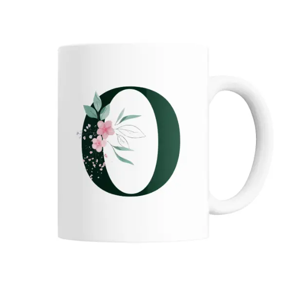 Taza de Cerámica Iniciales O Verde con Flores