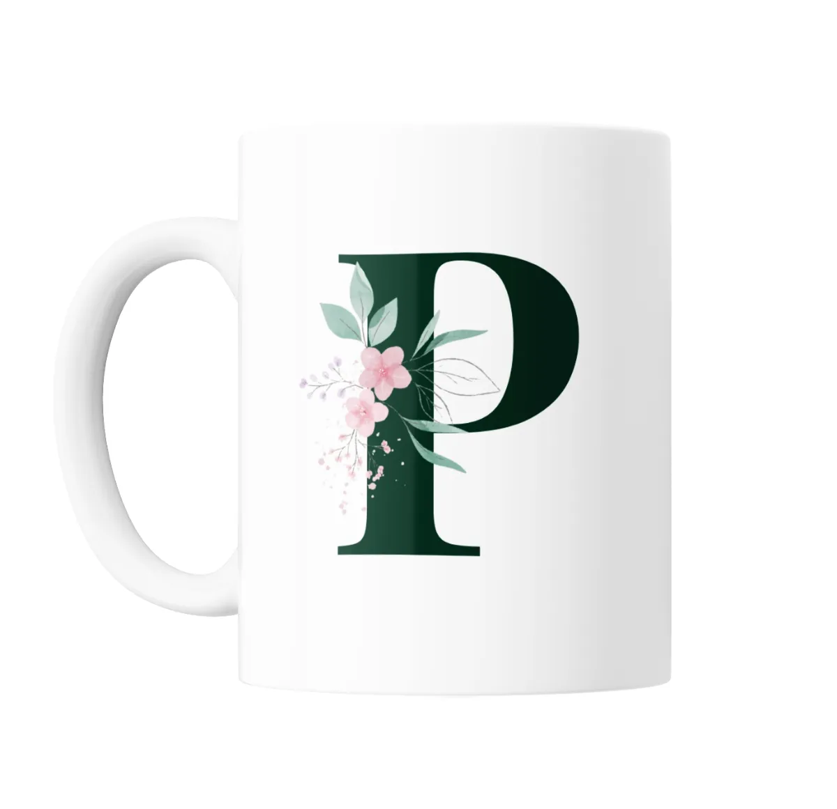 Taza de Cerámica Iniciales Verde P Floral - vista 2