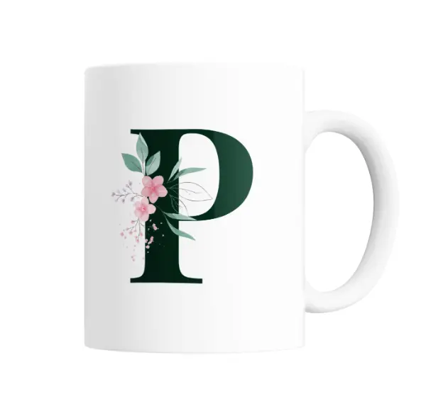 Taza de Cerámica Iniciales Verde P Floral