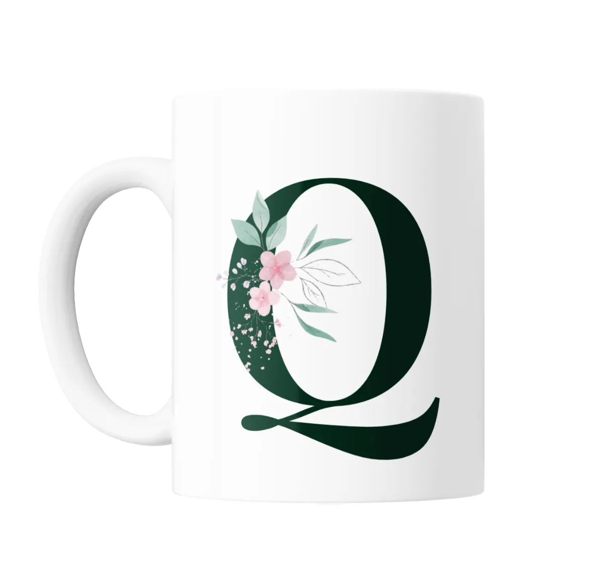 Taza de Cerámica Inicial Q Verde con Flores - vista 2