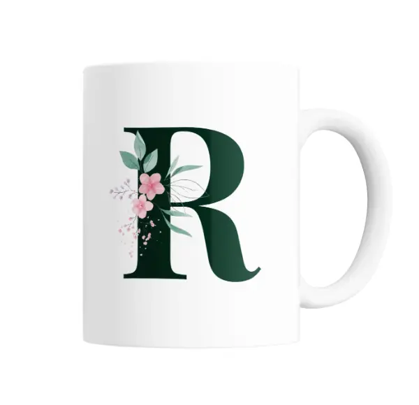 Taza de Cerámica Iniciales Verde R Floral