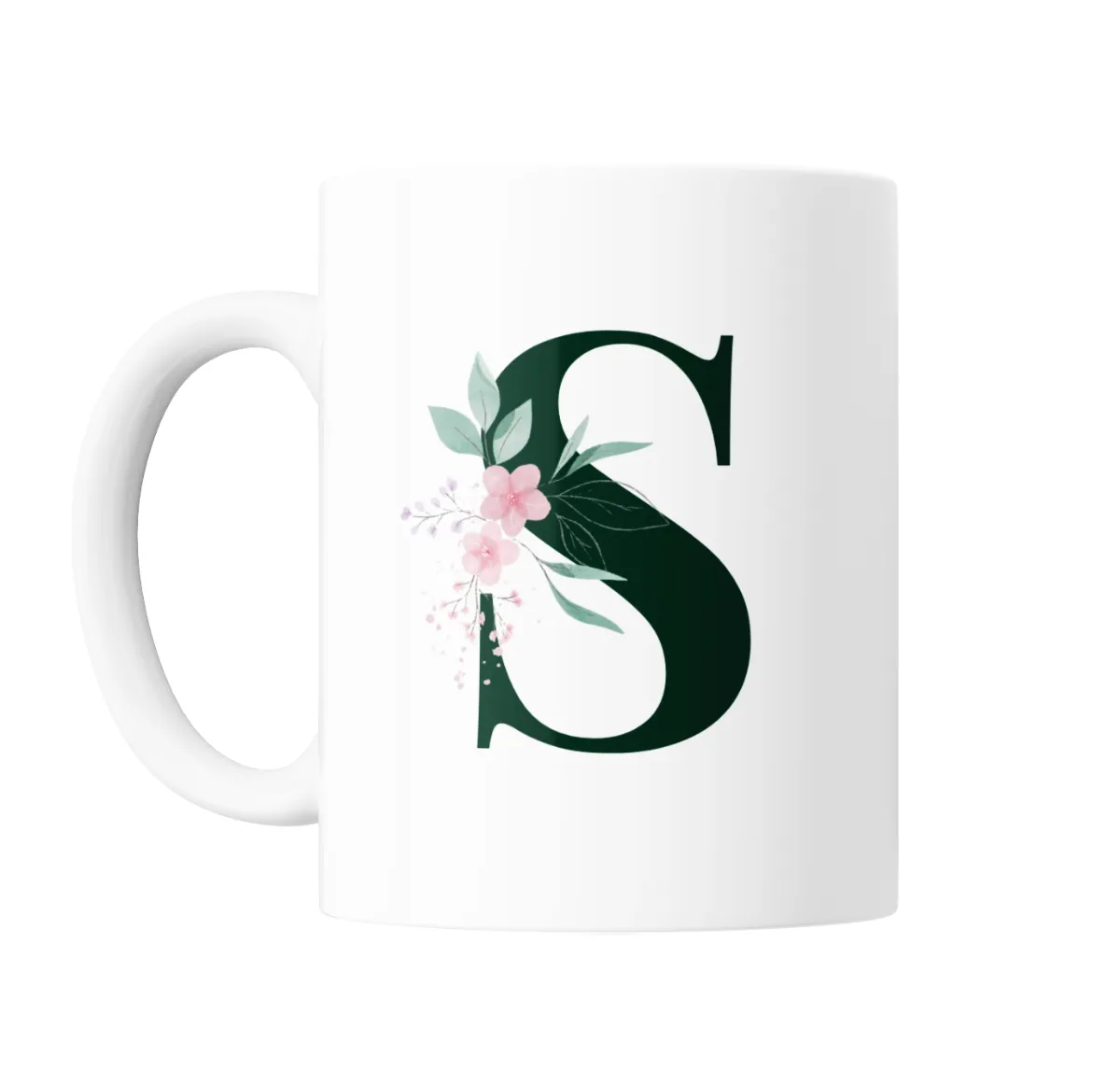 Taza de Cerámica Inicial S Verde con Flores - vista 2