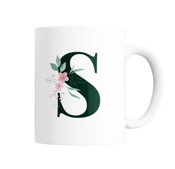Taza de Cerámica Inicial S Verde con Flores