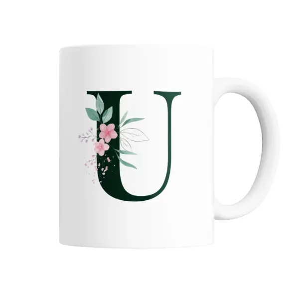 Taza de Cerámica Iniciales Verde U Floral