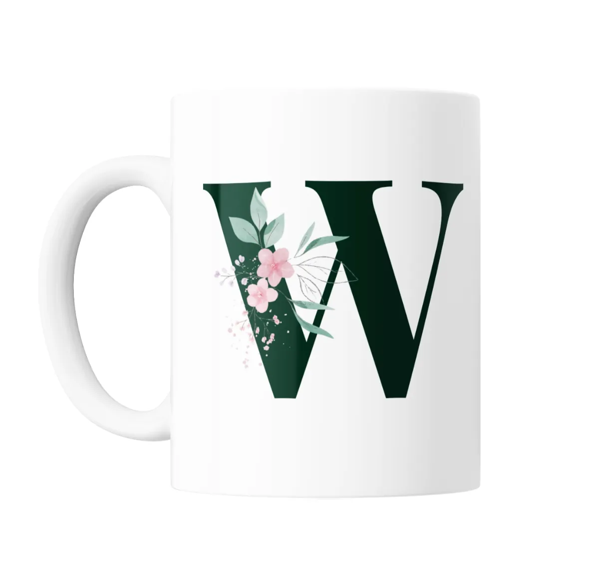 Taza de Cerámica Iniciales Verde W con Flores - vista 2