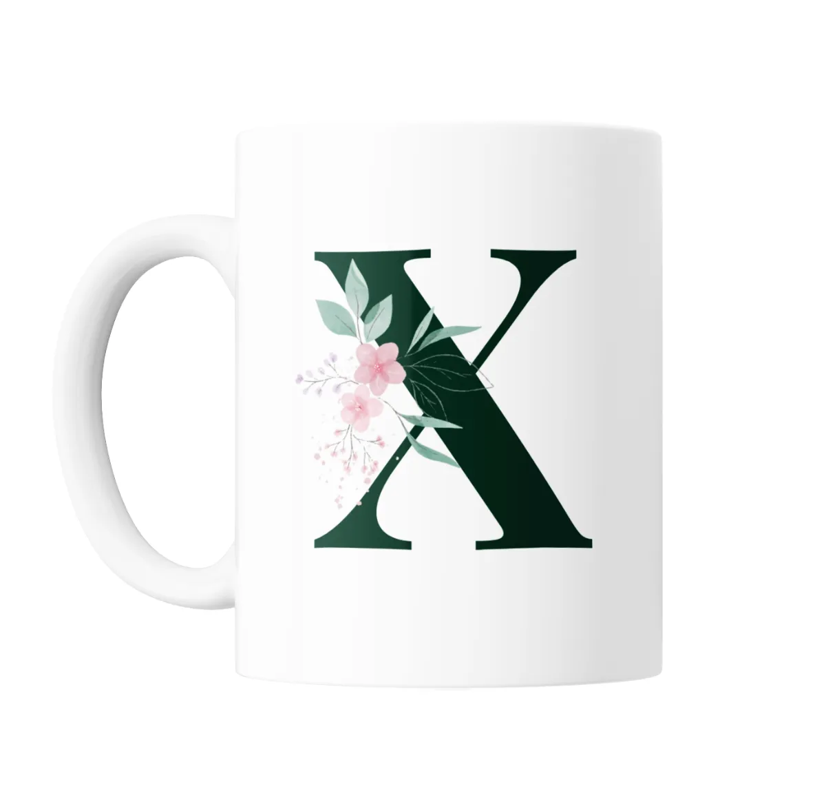 Taza de Cerámica Inicial X Verde con Flores - vista 2