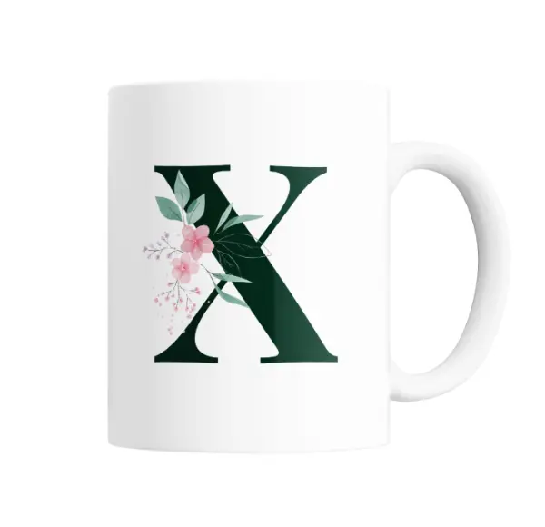 Taza de Cerámica Inicial X Verde con Flores