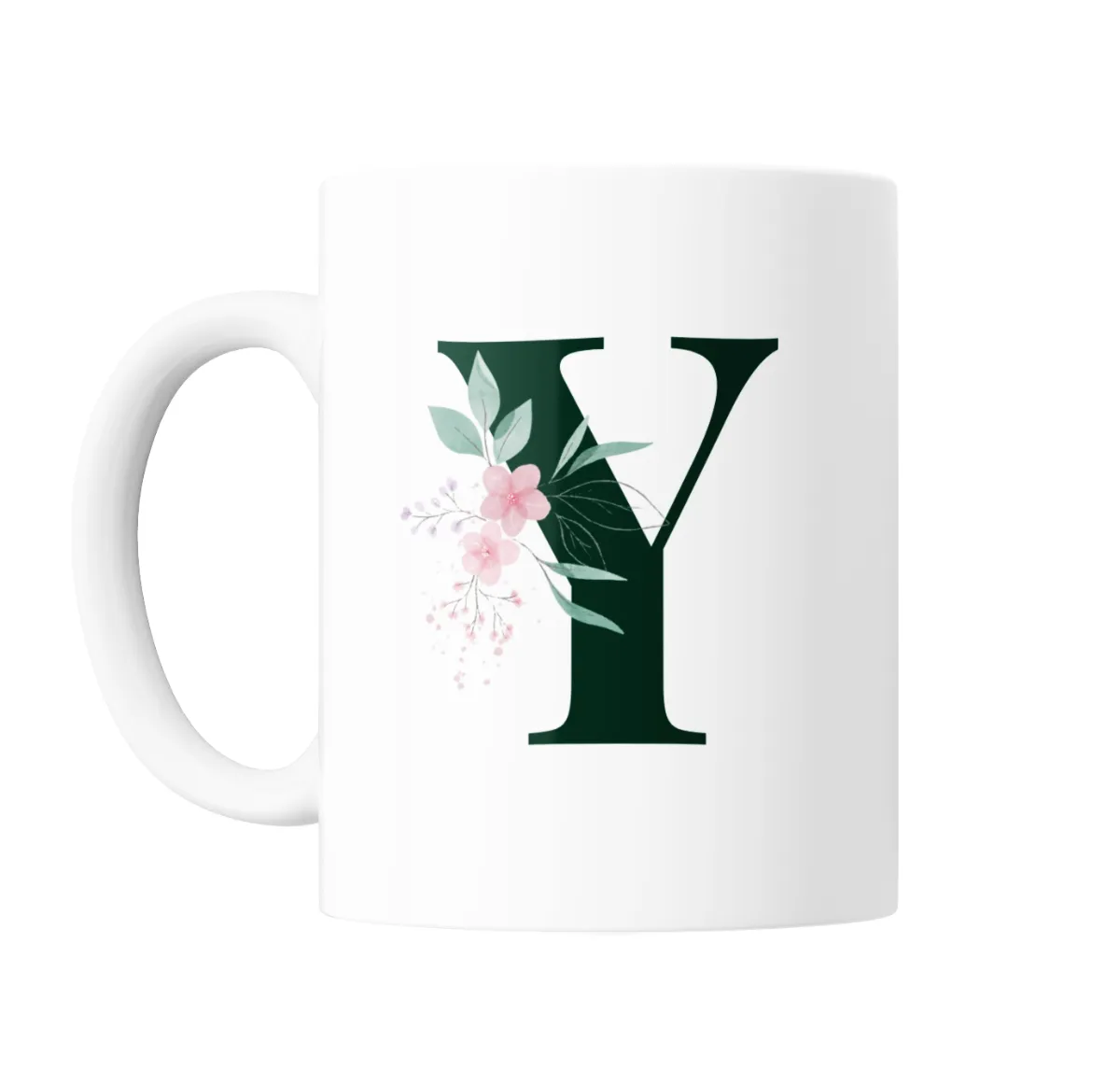 Taza de Cerámica Inicial Y Verde con Flores - vista 2