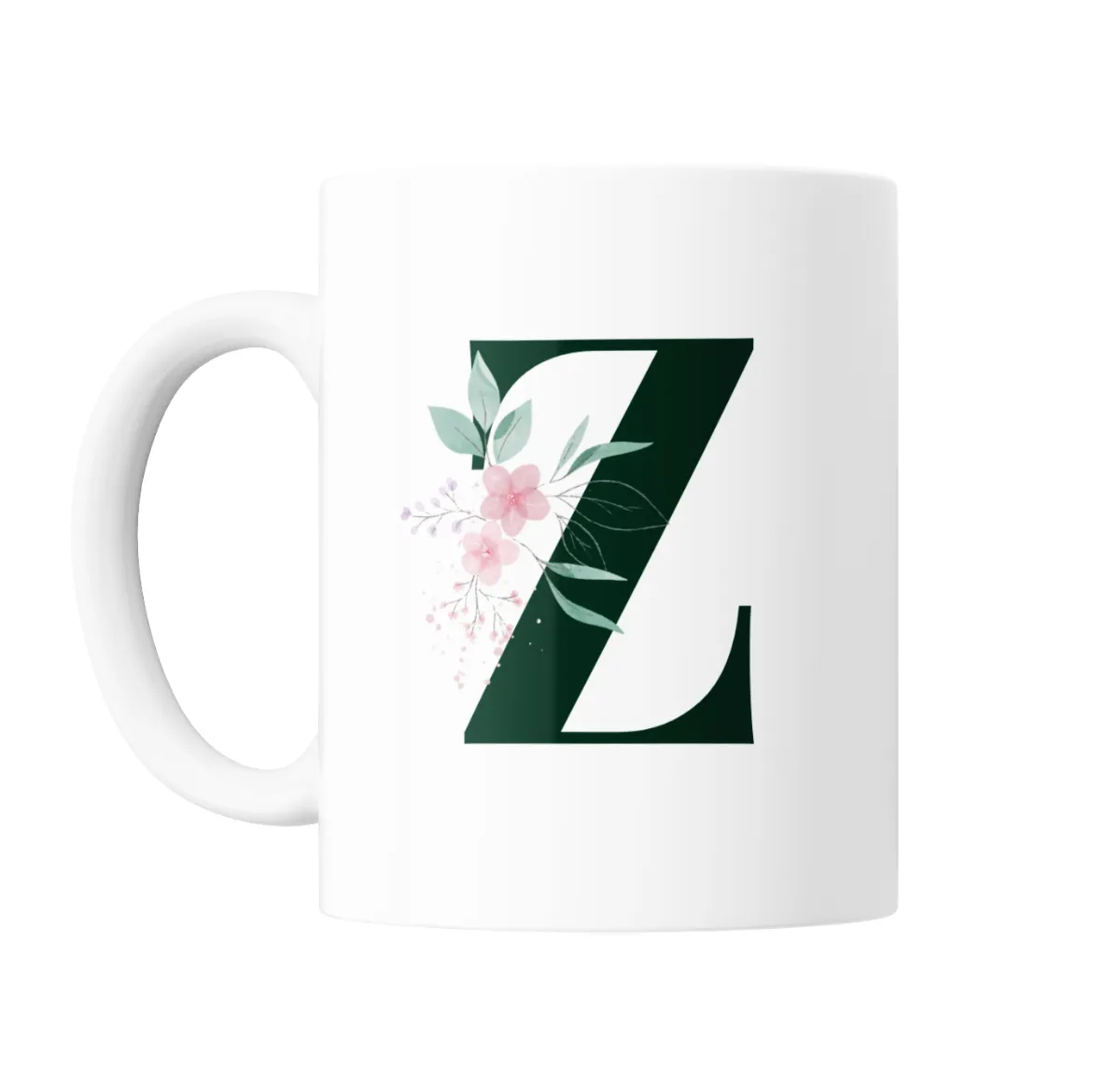 Taza de Cerámica Inicial Z Verde con Flores - vista 2