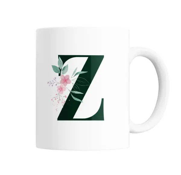 Taza de Cerámica Inicial Z Verde con Flores