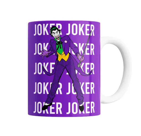 Taza de Cerámica Joker Diseño Violeta con Textos Repetidos
