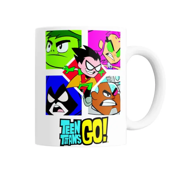 Taza de Cerámica Jovenes Titanes Go Cuarteto Robin Cyborg Raven Starfire Beast Boy