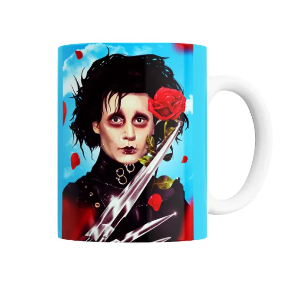 Taza de Cerámica Joven Manos de Tijera con Rosa Roja
