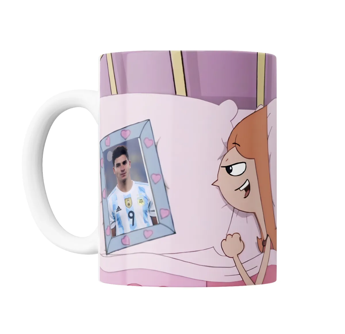 Taza de Cerámica Julián Álvarez Foto en Cuadro con Corazones - vista 2