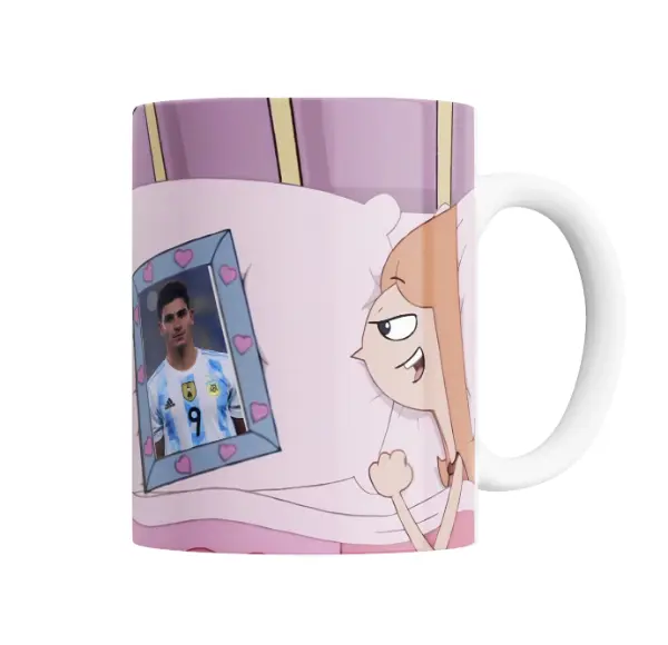 Taza de Cerámica Julián Álvarez Foto en Cuadro con Corazones