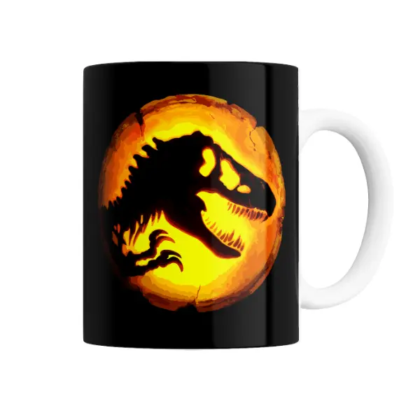Taza de Cerámica Jurassic Park Tiranosaurio Rex en Círculo Naranja