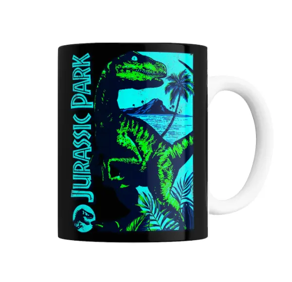 Taza de Cerámica Jurassic Park Velociraptor Selva y Playa