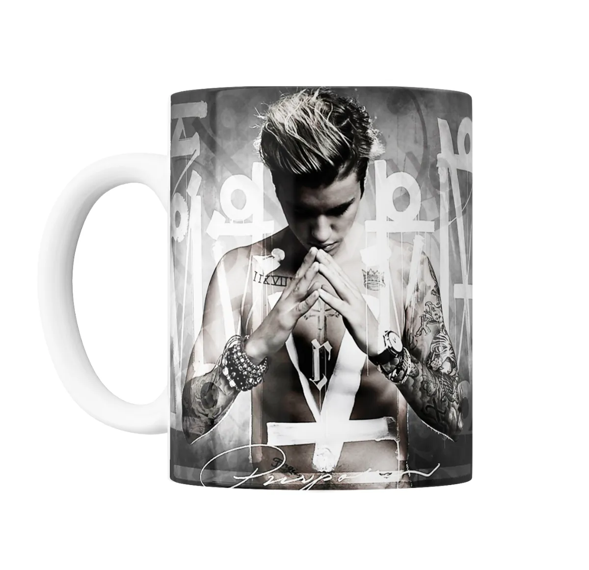 Taza de Cerámica Justin Bieber Blanco y Negro Cruz - vista 2