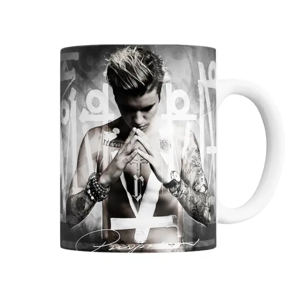 Taza de Cerámica Justin Bieber Blanco y Negro Cruz