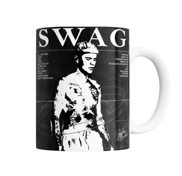 Taza de Cerámica Justin Bieber Swag Álbum Blanco y Negro