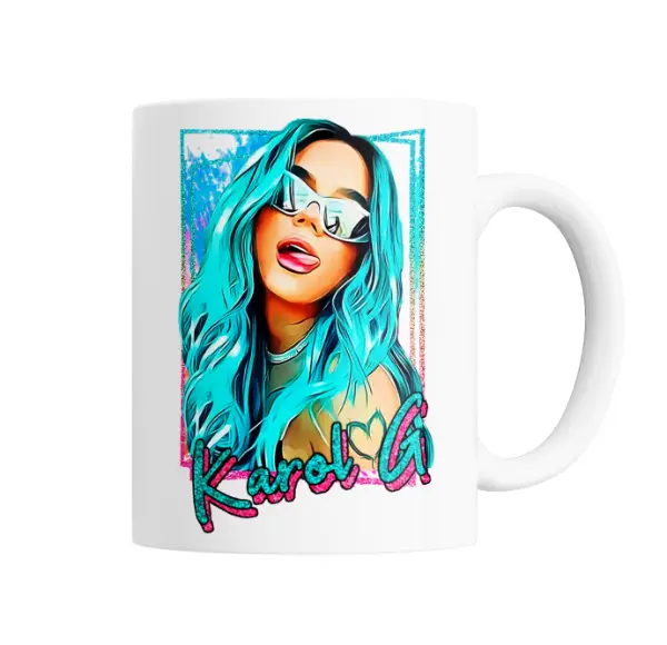 Taza de Cerámica Karol G Retrato Azul Glitter
