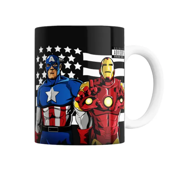 Taza de Cerámica Avengers Capitán América e Iron Man Parodia Advisory