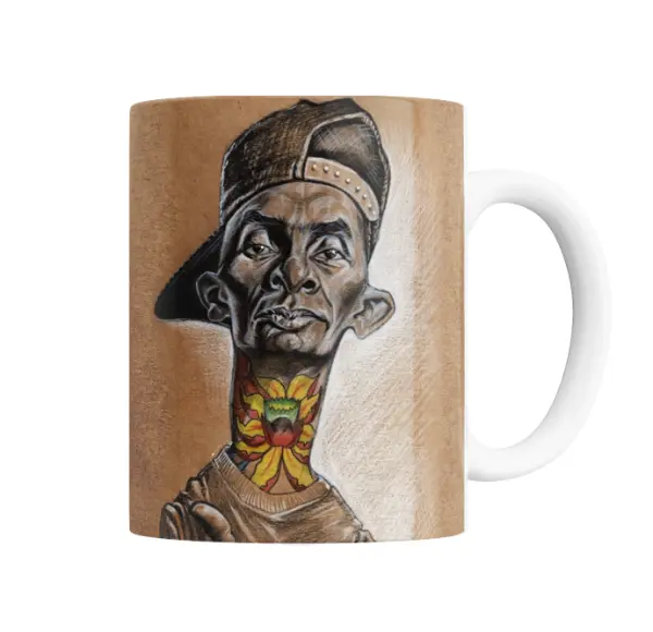 Taza de Cerámica Ke Personajes Caricatura con Gorra y Tatuaje