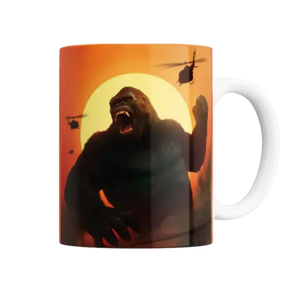 Taza de Cerámica King Kong Gorila Rugiendo al Atardecer