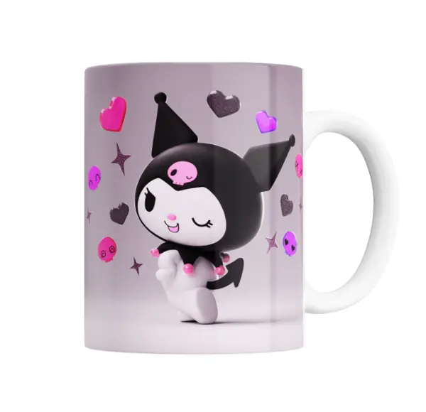 Taza de Cerámica Kuromi Sanrio Corazones y Calaveras