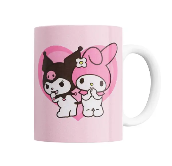 Taza de Cerámica Kuromi y My Melody Corazón