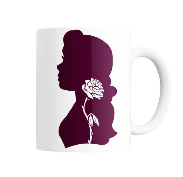 Taza de Cerámica La Bella y La Bestia Silueta Bella con Rosa