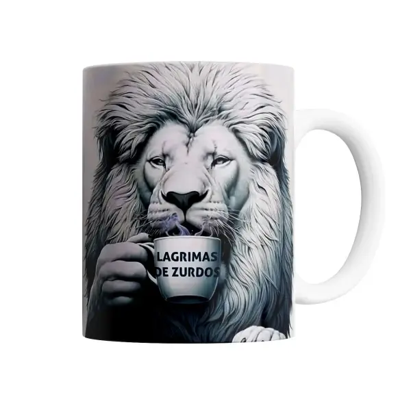 Taza de Cerámica Lagrimas de Zurdo León Tomando Café