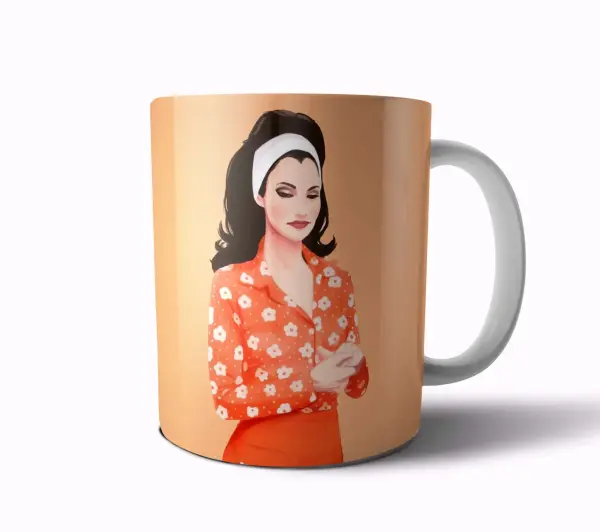 Taza de Cerámica La Niñera Fran Fine Mujer con Vincha y Blusa Naranja