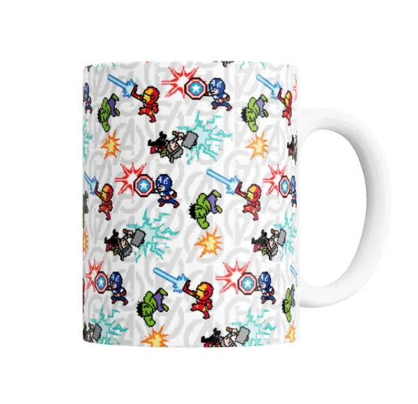 Taza de Cerámica Avengers Pixel Art Capitán América Hulk Iron Man Thor