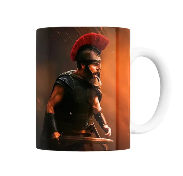 Taza de Cerámica La Odisea Guerrero con Penacho Rojo