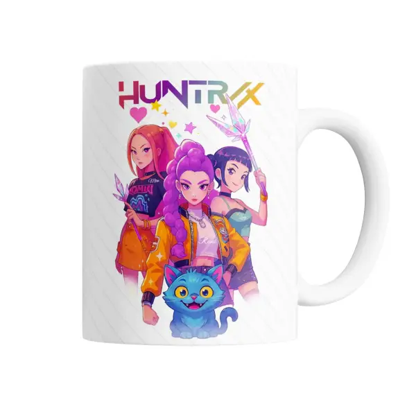 Taza de Cerámica Las Guerreras K-Pop Huntrix Rumi Mira Zoey con Bobi