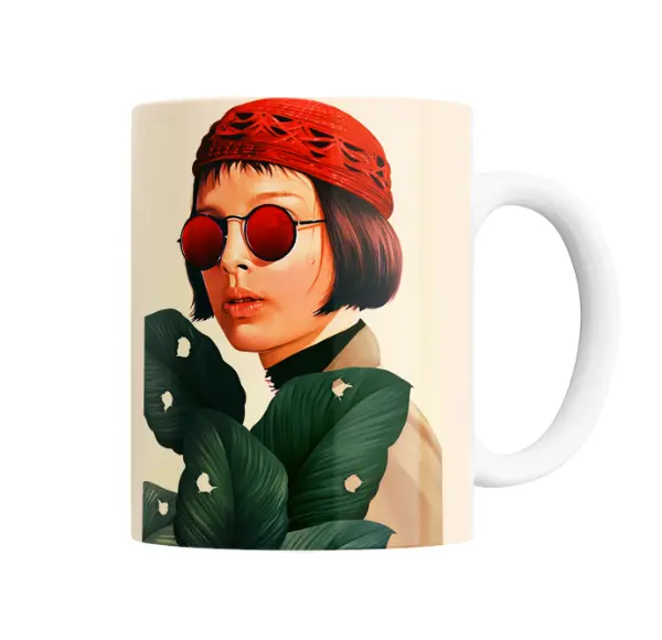 Taza de Cerámica Leon Mathilda Gorro Rojo y Lentes Rojos